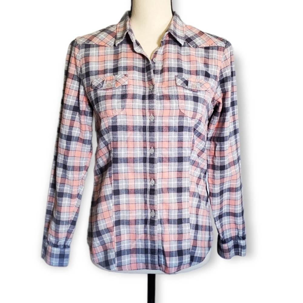 Baleno Checkered Plaid Blouse Flannel Shirt Size Large fitted button down